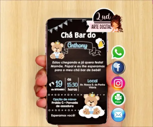 Convite Digital Chá Bar de Fralda Ursinho