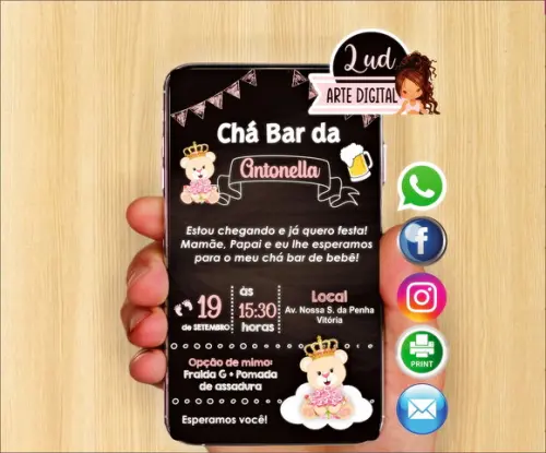 Convite Digital Chá Bar de Fralda Ursinha