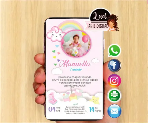 Convite digital com nuvem menina