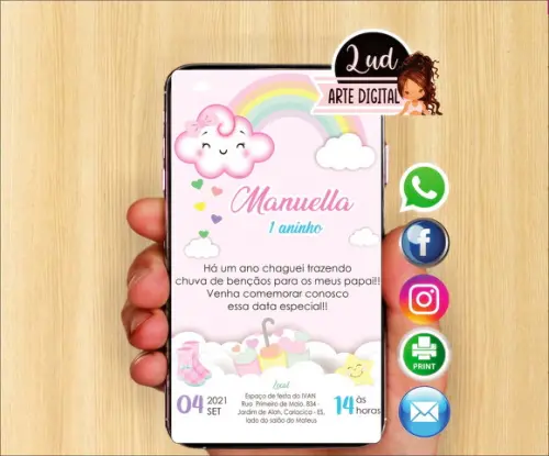 Convite digital nuvem menina