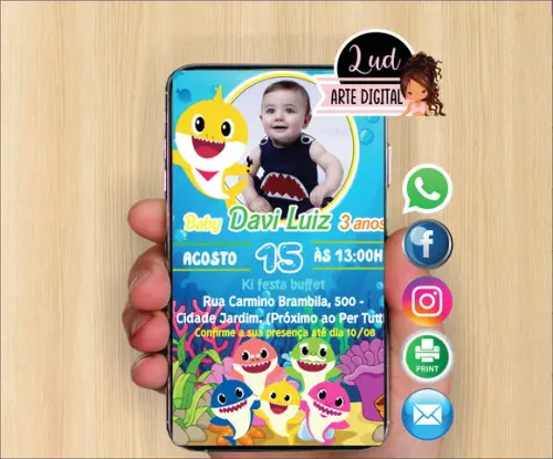 Convite Digital com foto baby shark