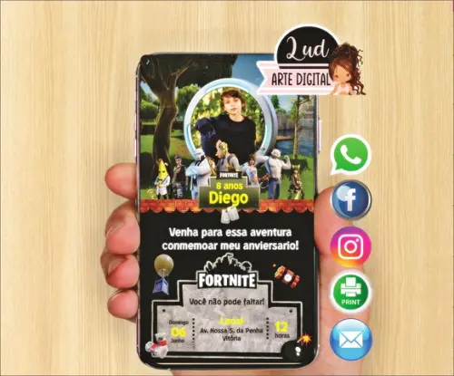 Convite Digital Com Foto FORTNITE
