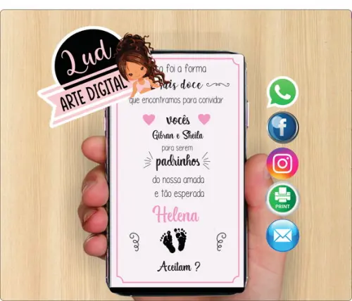 Convite Digital Padrinhos de Batismo menina