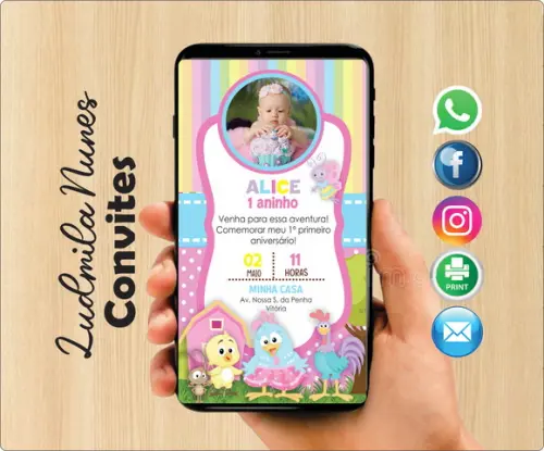 Convite Digital com foto Galinha Pintadinha Menina