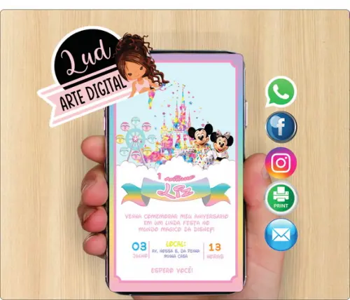 Convite Digital mundo disney menina