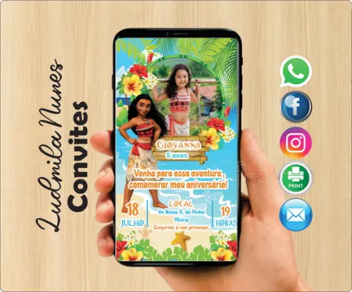 Convite Digital com foto Moana
