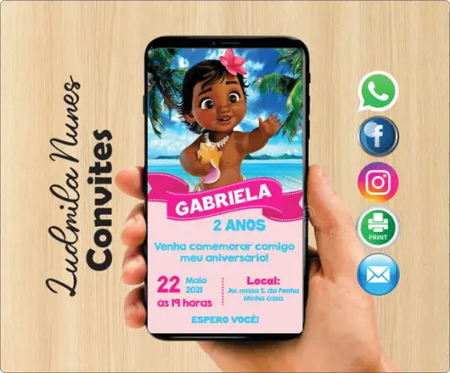 Convite Digital Moana Baby