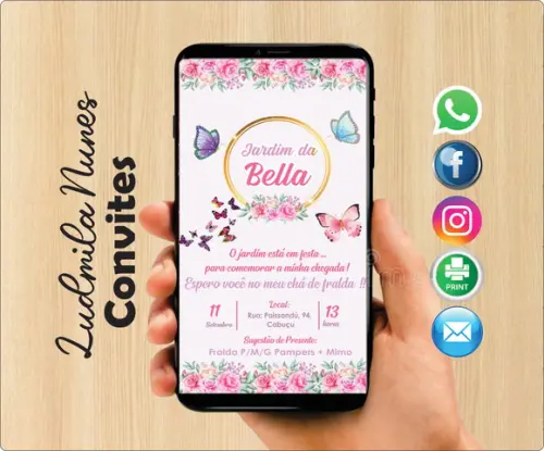 Convite Digital Chá de Fralda Jardim das borboletas
