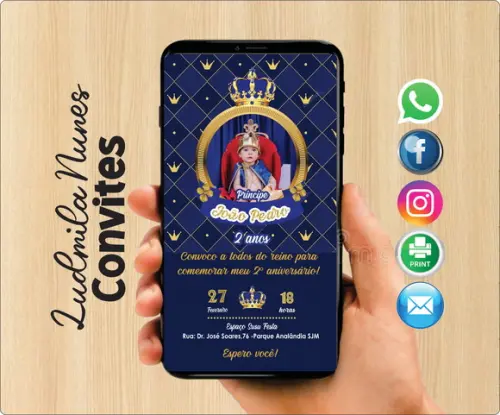 Convite Digital Com foto realeza azul marinho / príncipe