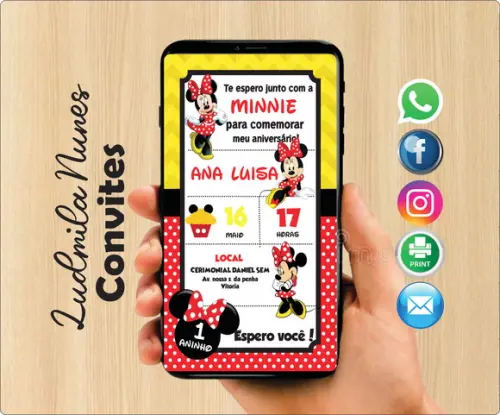 Convite Digital Minnie vermelha