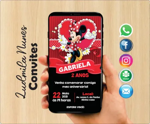 Convite Digital Minnie vermelha