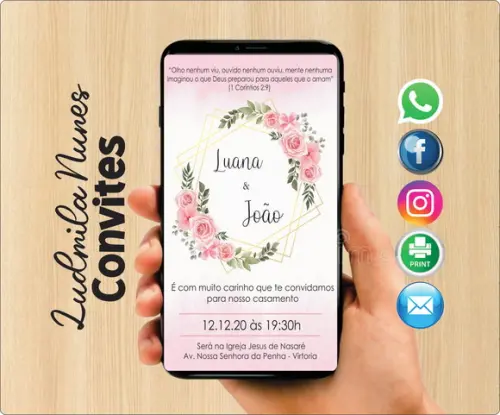 Convite Digital Casamento rosa/rose