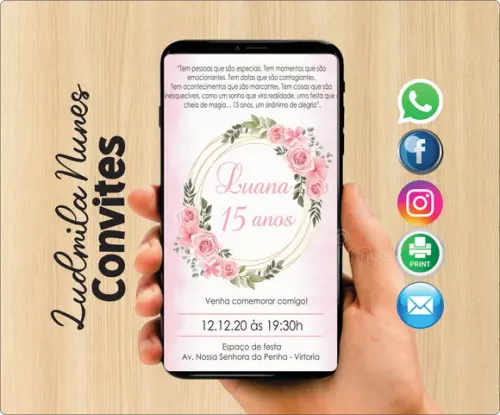 Convite Digital 15 anos Rosa