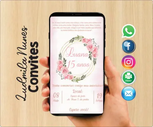 Convite Digital 15 anos Rose