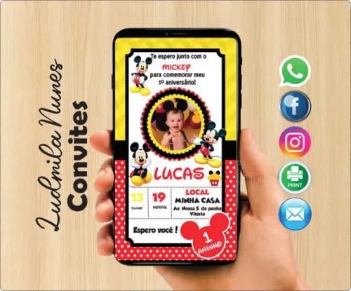 Convite Digital com foto Mickey