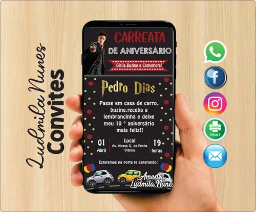 Convite digital carreata harry potter