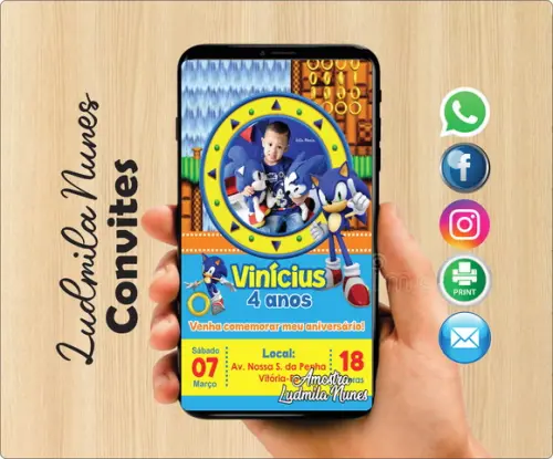 Convite Digital com foto Sonic