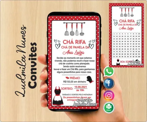 Convite Chá Rifa Chá de Panela