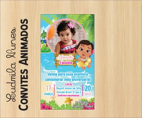 Convite Digital com foto Moana Baby