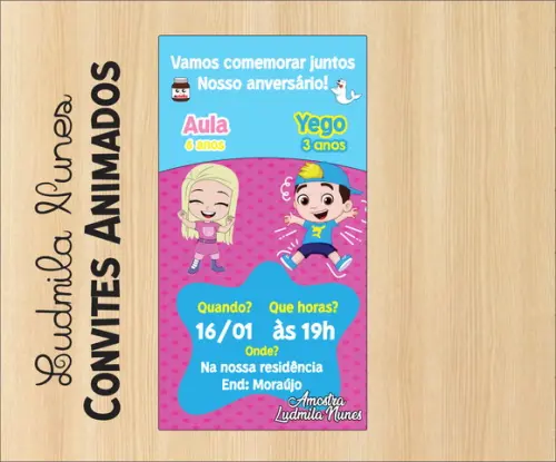 Convite Digital duplo - luccas neto e aventureira rosa