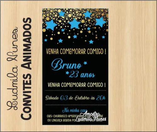 Convite Digital Adulto dourado azul e preto