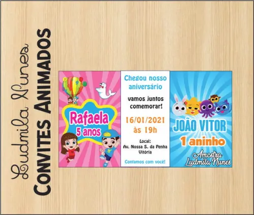 Convite Digital 2 temas - luccas neto rosa e bolofofos