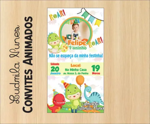 Convite Digital com foto dinossauro baby