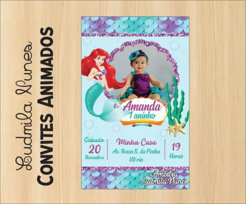 Convite digital Com foto Sereia Ariel