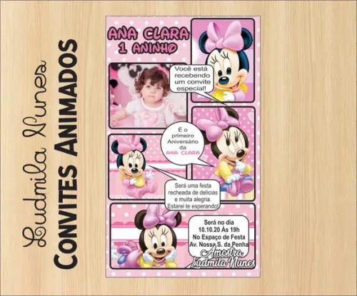 Convite Digital com foto Minnie Baby