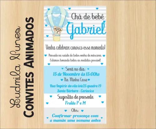 Convite Digital Chá de Fralda Ursinho Baloeiro