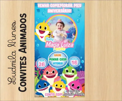 Convite Digital com foto baby shark menina