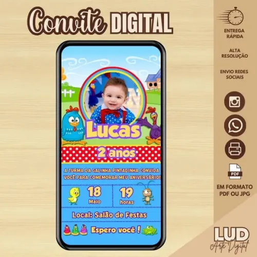 Convite Digital com Foto Galinha Pintadinha Menino
