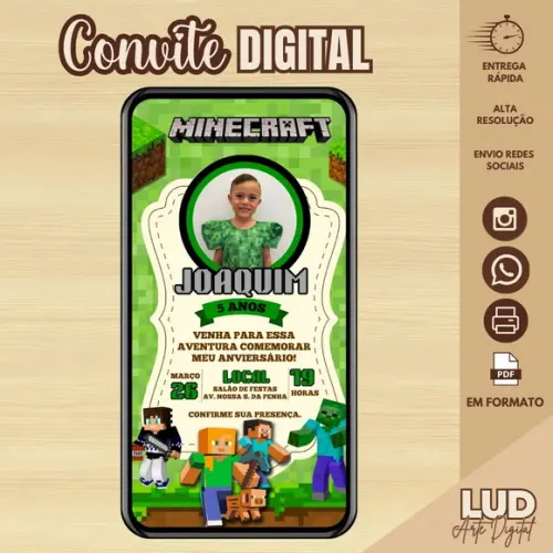 Convite Digital com Foto Minecraft 2