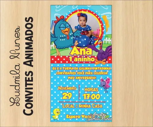 Convite Digital com foto Galinha Pintadinha Menina
