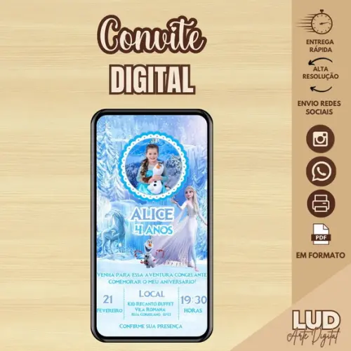 Convite Digital com Foto Frozen 2