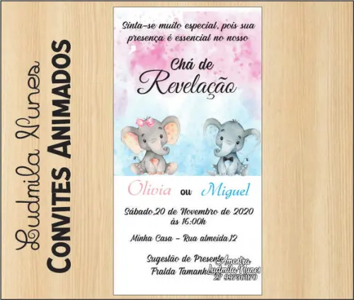 Convite Digital chá Revelação Elefantinhos