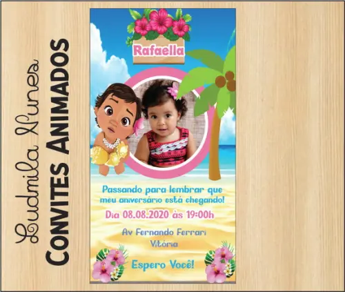Convite Digital com foto Moana Baby