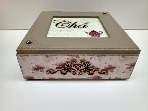 Caixa para chá - flores vermelhas