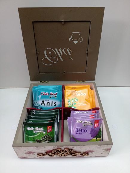 Caixa para chá - flores vermelhas