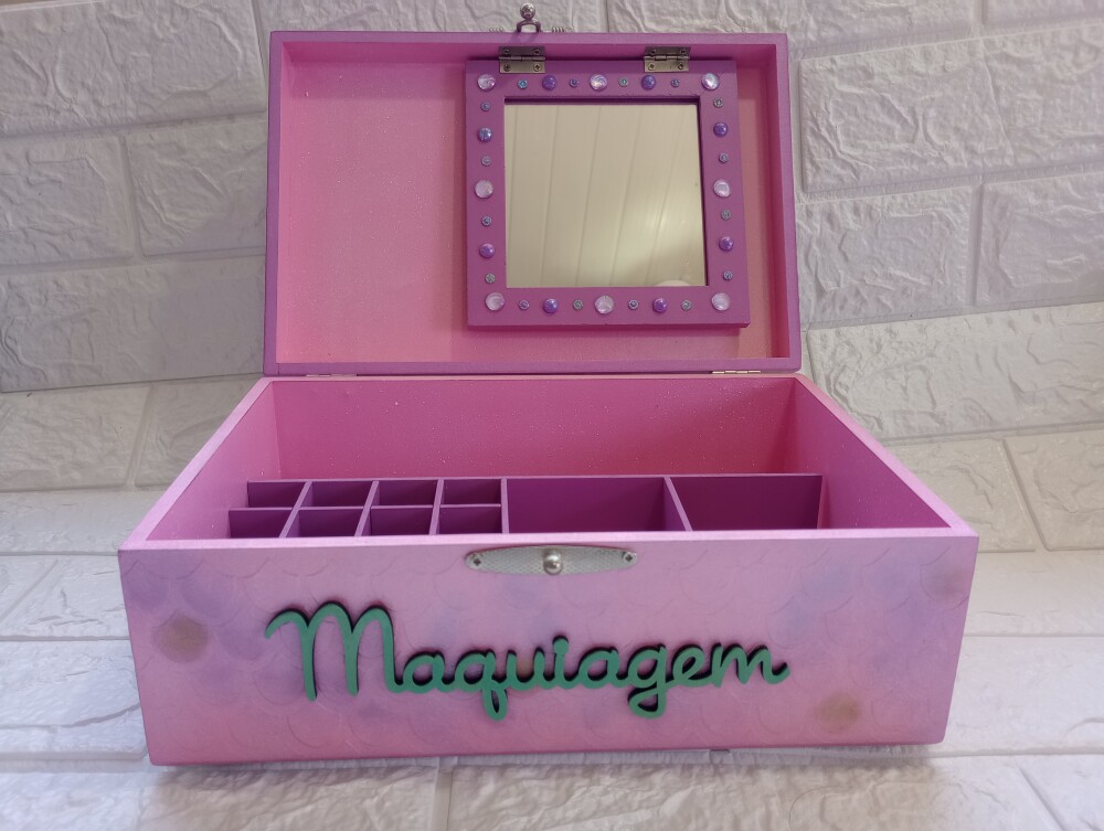 Caixa porta maquiagem em MDF - Sereia Rosa