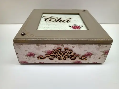 Caixa para chá - flores vermelhas