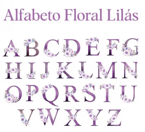 Kit Digital Alfabeto Floral Lilás