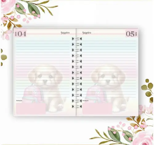 Arquivo Digital Combo Agenda Escolar Cachorrinho Aquarelado