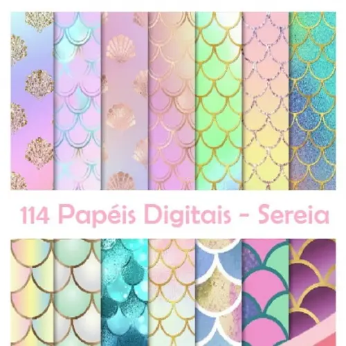 Kit Sereia Papel Digital - Scrapbook