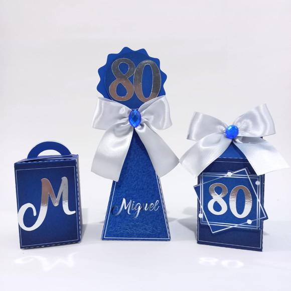 10 Unidades Personalizados 80 Anos - Azul e Prata - Masculin
