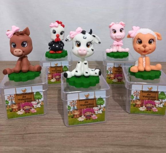 10 Unid Caixinha Acrílico Personalizada Fazendinha Biscuit