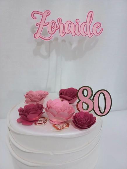 Topo de Bolo Flores 80 Anos