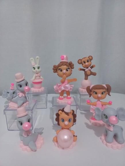 10 Unidades Apliques Circo Rosa em Biscuit