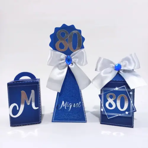 10 Unidades Personalizados 80 Anos - Azul e Prata - Masculin