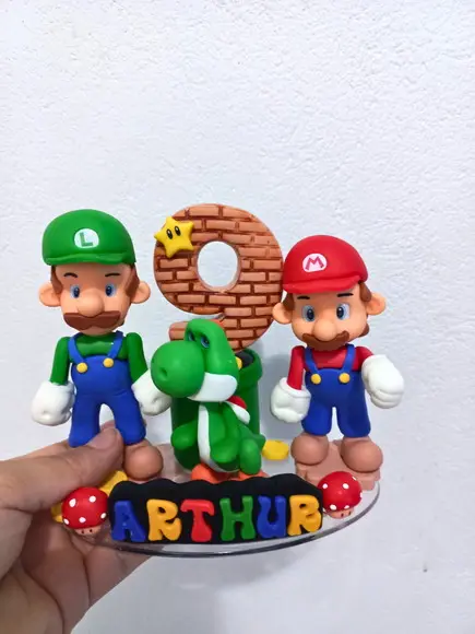Topo de Bolo Vela Super Mario Biscuit
